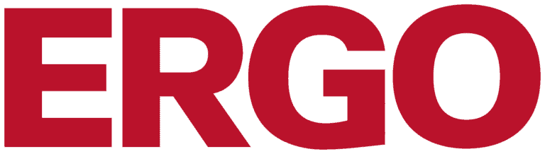 Rotes ERGO-Logo auf weißem Hintergrund.