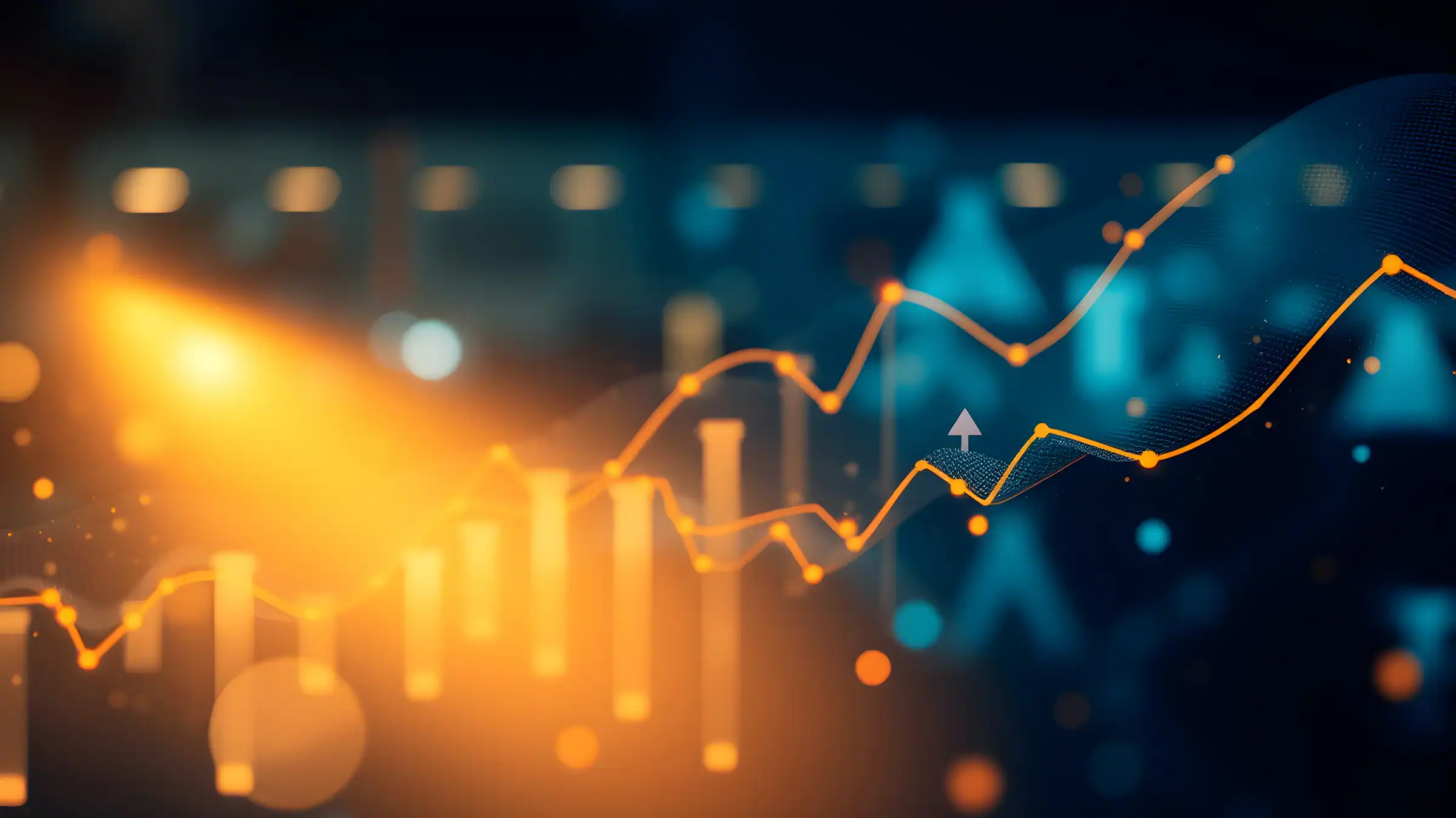 Grafik mit aufsteigenden Linien und Balken, die Wachstum und Datenanalyse symbolisieren.