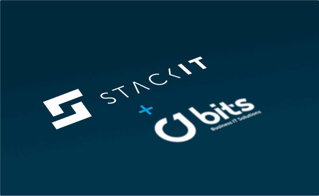 STACKIT und mybits Logos auf dunklem Hintergrund.