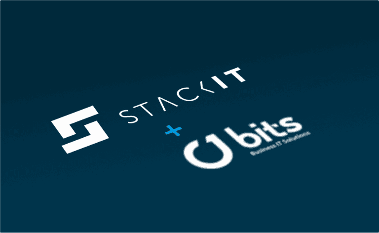 STACKIT und mybits Logos auf dunklem Hintergrund.