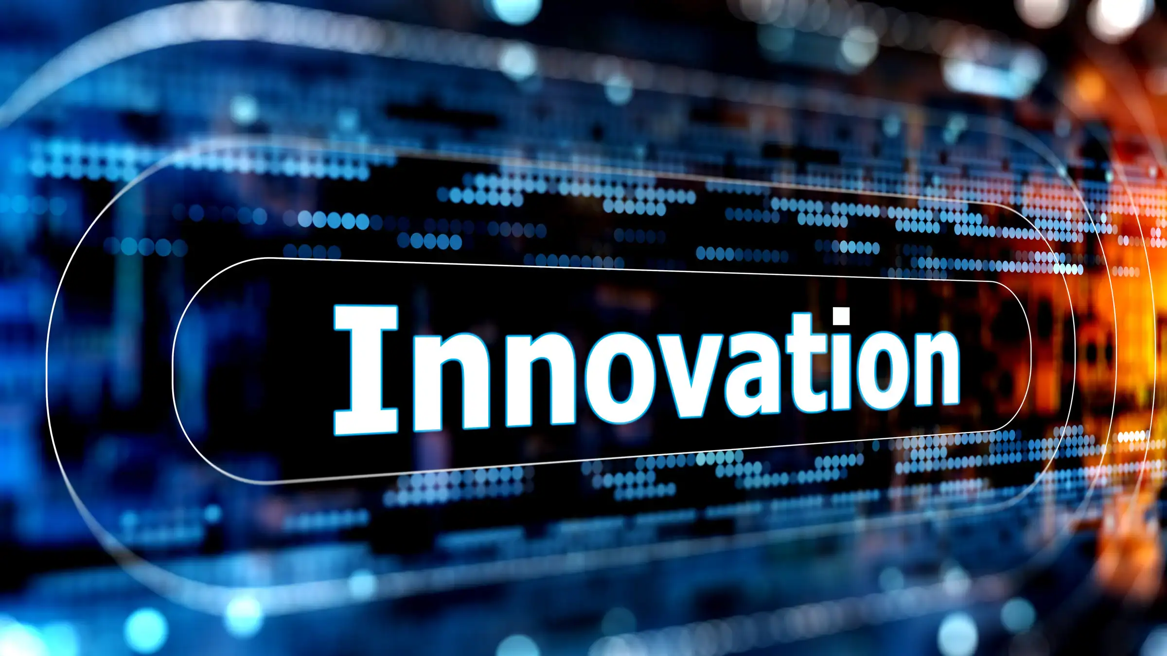 Innovationsbegriff in digitalem Datenhintergrund, Technologie und Fortschritt.