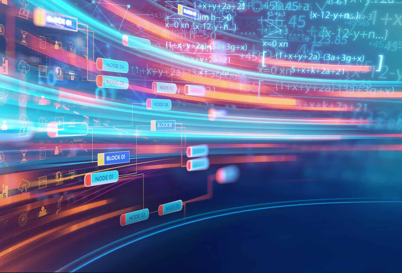 Datenströme und Programmiercode in digitaler Darstellung.