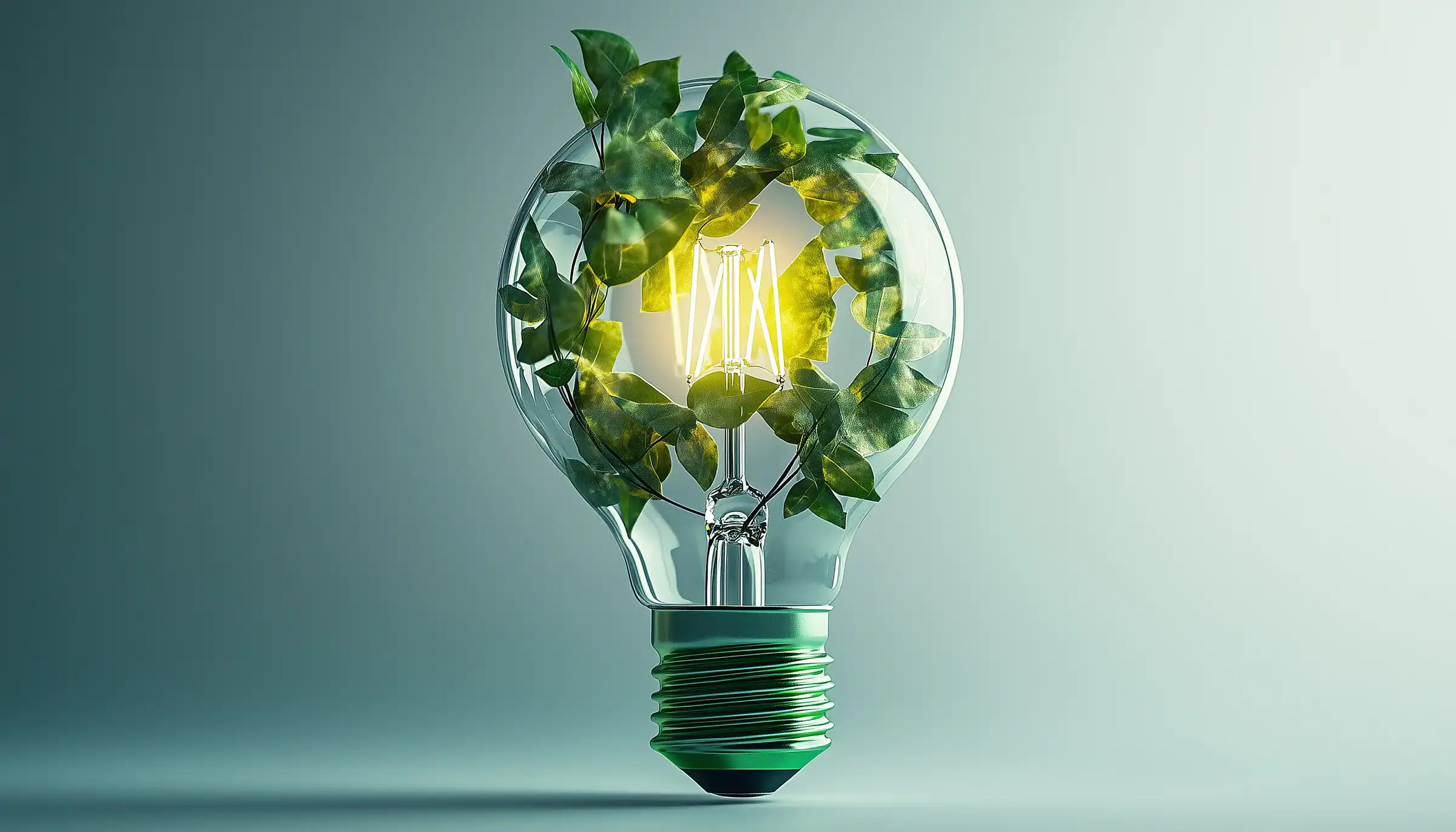 Glühbirne mit grünen Pflanzen und LED-Licht im Inneren.